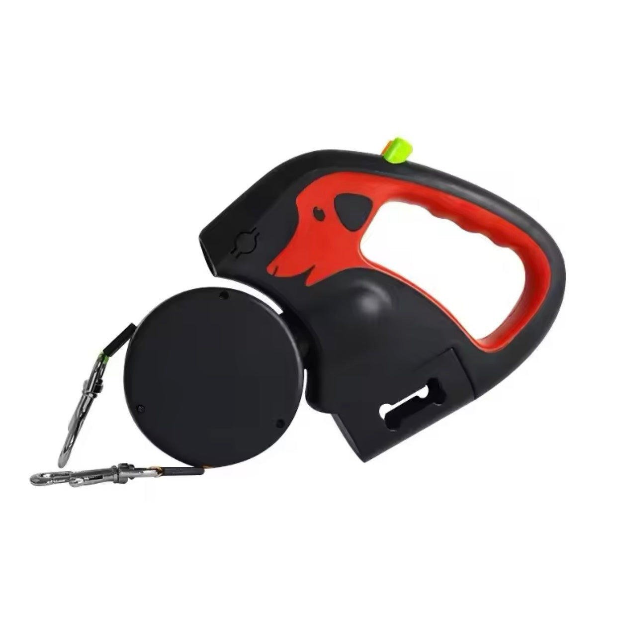 Automatic Retractable double Dog Leash - with Brake & Lock Safety System, flashlight and bag holder compartment